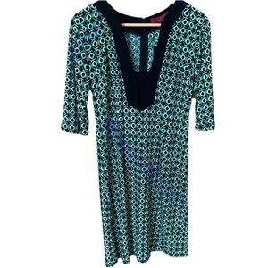 NWT Melissa Masse "Made to Measure" Black & Jade Green Tile Print Dress